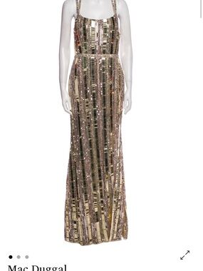Mac Duggal Gold and Metallic Beaded Column Evening Gown